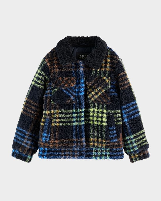 Boy's Plaid Teddy Trucker Jacket, Size 4-